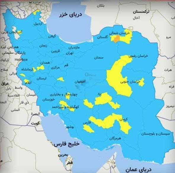 بازگشت رنگ نارنجی به نقشه کرونایی ایران
