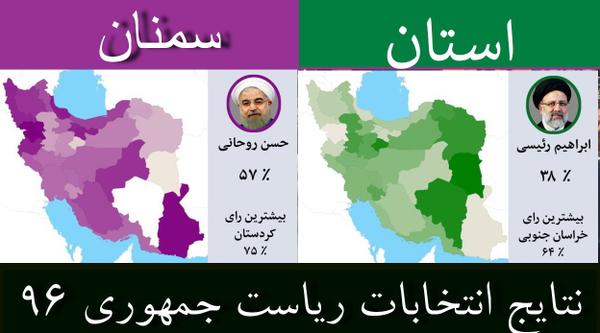 نتایج انتخابات ریاست جمهوری  ۹۶ / جزئیات آرای  استان سمنان/رئیسی اول + جداول